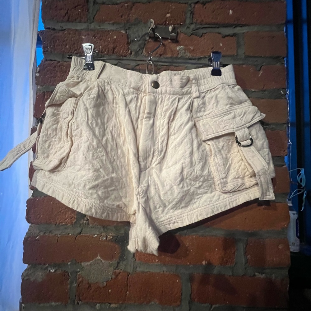 Free People Cream Quilted Cargo Shorts